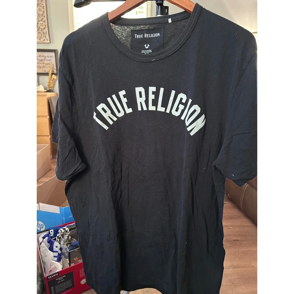 True Religion Men's Black Graphic Logo T‎ Shirt Short Sleeve XXL